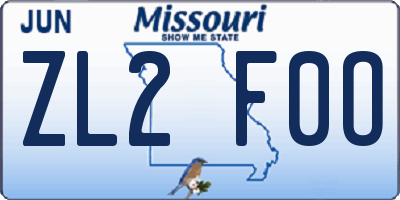 MO license plate ZL2F0O