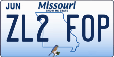 MO license plate ZL2F0P