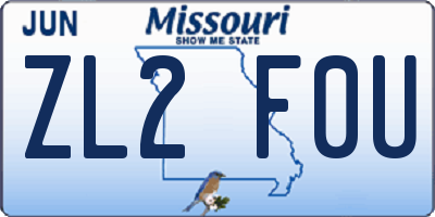 MO license plate ZL2F0U