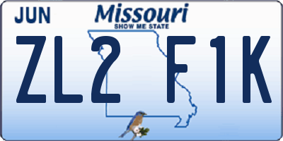 MO license plate ZL2F1K