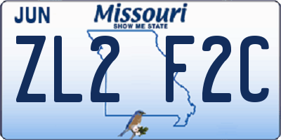 MO license plate ZL2F2C