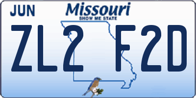 MO license plate ZL2F2D