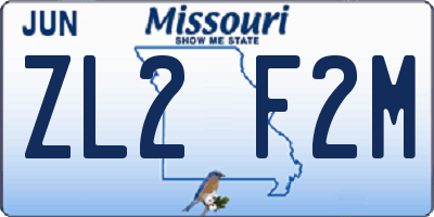 MO license plate ZL2F2M