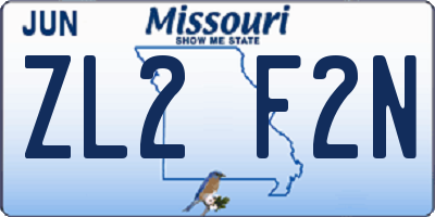 MO license plate ZL2F2N