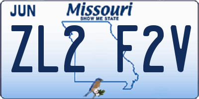 MO license plate ZL2F2V