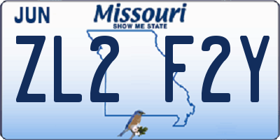 MO license plate ZL2F2Y