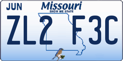 MO license plate ZL2F3C