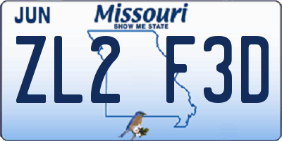 MO license plate ZL2F3D