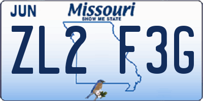MO license plate ZL2F3G