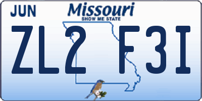 MO license plate ZL2F3I