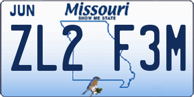 MO license plate ZL2F3M