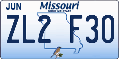 MO license plate ZL2F3O
