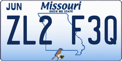 MO license plate ZL2F3Q