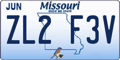 MO license plate ZL2F3V
