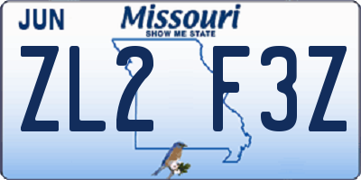 MO license plate ZL2F3Z