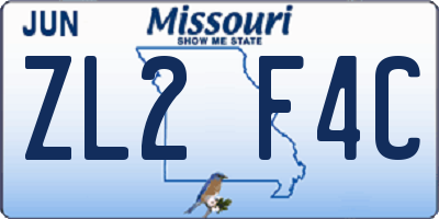 MO license plate ZL2F4C