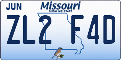 MO license plate ZL2F4D