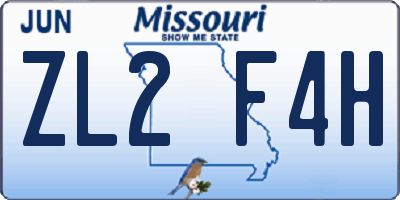 MO license plate ZL2F4H