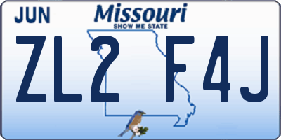MO license plate ZL2F4J