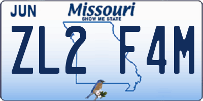 MO license plate ZL2F4M