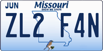 MO license plate ZL2F4N