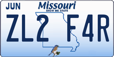 MO license plate ZL2F4R