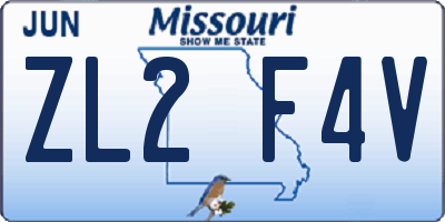 MO license plate ZL2F4V