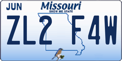 MO license plate ZL2F4W