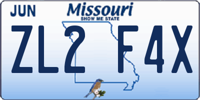MO license plate ZL2F4X