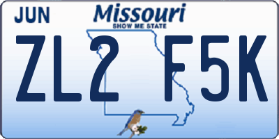 MO license plate ZL2F5K