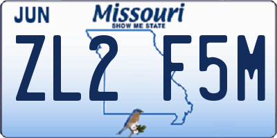 MO license plate ZL2F5M