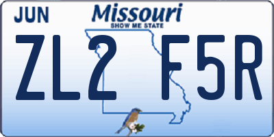MO license plate ZL2F5R