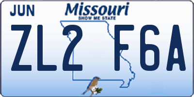 MO license plate ZL2F6A