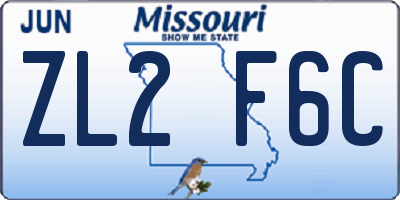 MO license plate ZL2F6C