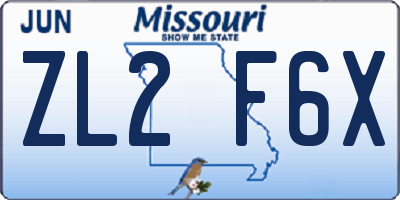 MO license plate ZL2F6X