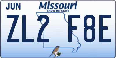 MO license plate ZL2F8E