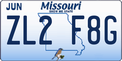 MO license plate ZL2F8G