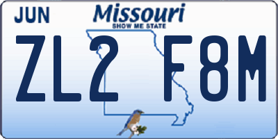 MO license plate ZL2F8M
