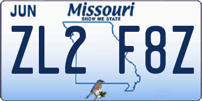 MO license plate ZL2F8Z