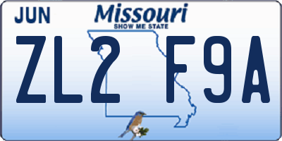 MO license plate ZL2F9A