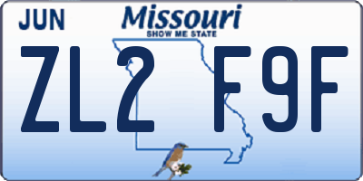 MO license plate ZL2F9F