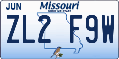 MO license plate ZL2F9W