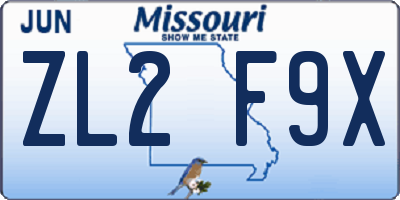 MO license plate ZL2F9X