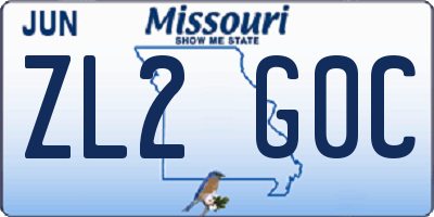 MO license plate ZL2G0C