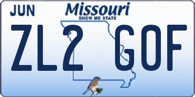 MO license plate ZL2G0F