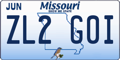 MO license plate ZL2G0I