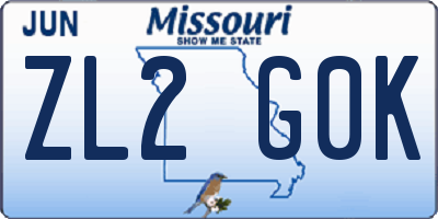 MO license plate ZL2G0K