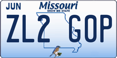 MO license plate ZL2G0P