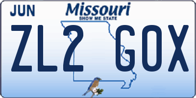 MO license plate ZL2G0X