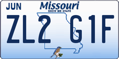 MO license plate ZL2G1F